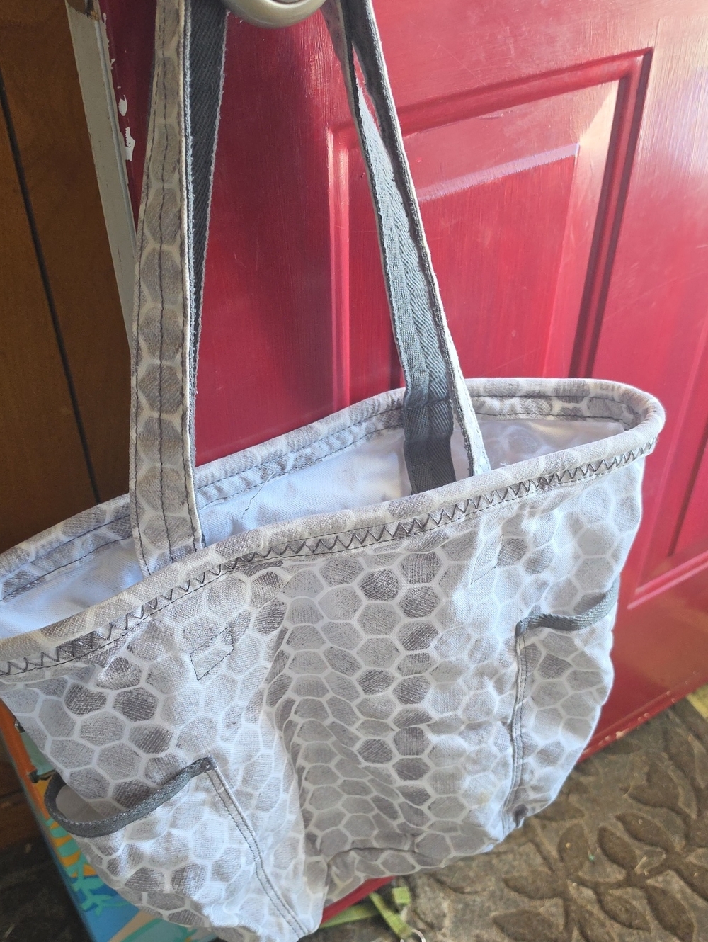 thirty-one Light Gray Hex Pattern Canvas Tote